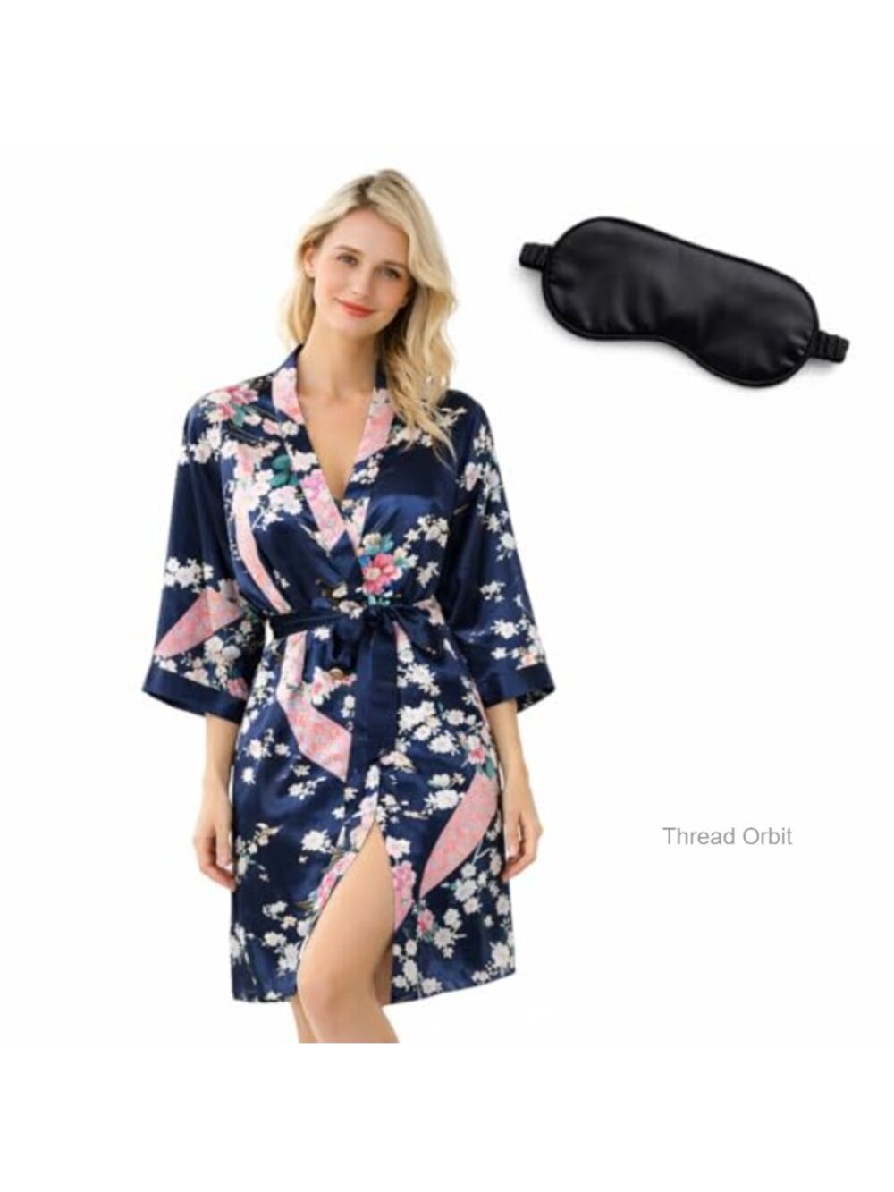 Women's Short Kimono Robe Lightweight Floral Satin Sleepwear